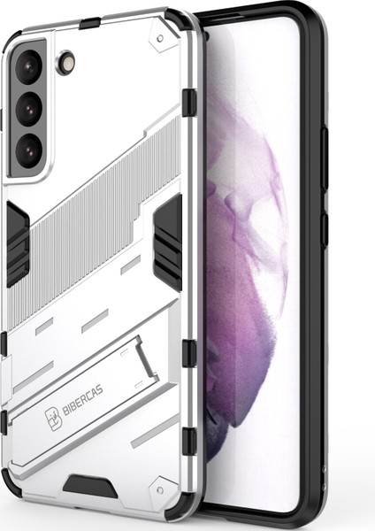 Samsung Galaxy S22+ 5g Için Sert Pc Tpu Hibrit Düşme Önleyici Stand Telefon Kılıfı - Beyaz (Yurt Dışından)