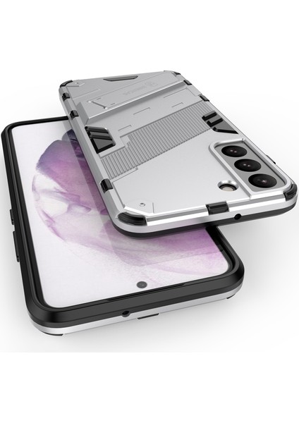 Samsung Galaxy S22+ 5g Için Sert Pc Tpu Hibrit Düşme Önleyici Stand Telefon Kılıfı - Beyaz (Yurt Dışından)