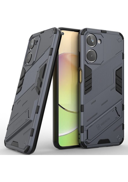 Realme 10 4g Için Sert Pc Tpu Hibrit Düşme Önleyici Stand Telefon Kılıfı - Gri (Yurt Dışından)