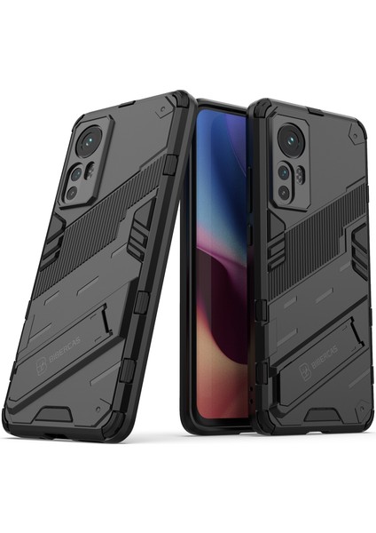 Xiaomi 12 / 12S / 12X Için Sert Pc Tpu Hibrit Düşme Önleyici Stand Telefon Kılıfı - Siyah (Yurt Dışından)