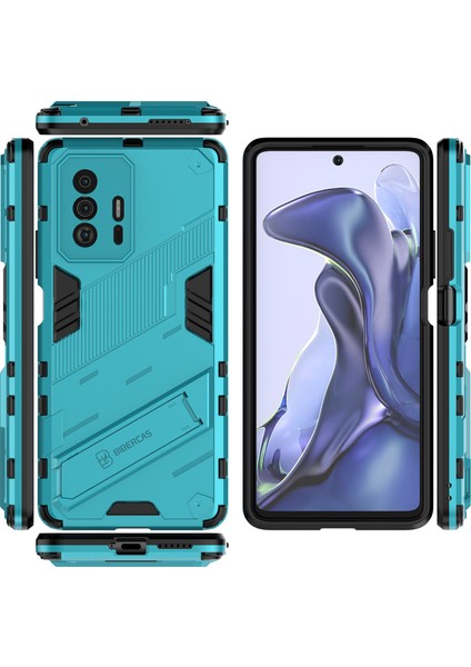 Xiaomi 11T / 11T Pro Için Sert Pc Tpu Hibrit Düşme Önleyici Stand Telefon Kılıfı - Mavi (Yurt Dışından)
