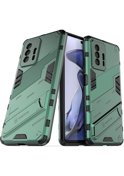 Xiaomi 11T / 11T Pro Için Sert Pc Tpu Hibrit Düşme Önleyici Stand Telefon Kılıfı - Yeşil (Yurt Dışından)