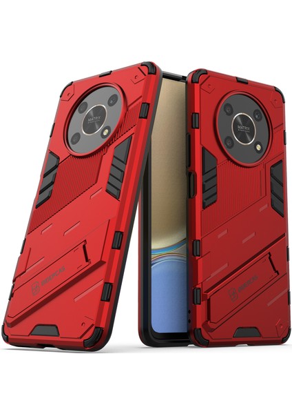 Honor X9 /honor X30/MAGIC4 Lite/honor X40 Gt Için Sert Pc Tpu Hibrit Düşme Önleyici Stand Telefon Kılıfı - Kırmızı (Yurt Dışından)