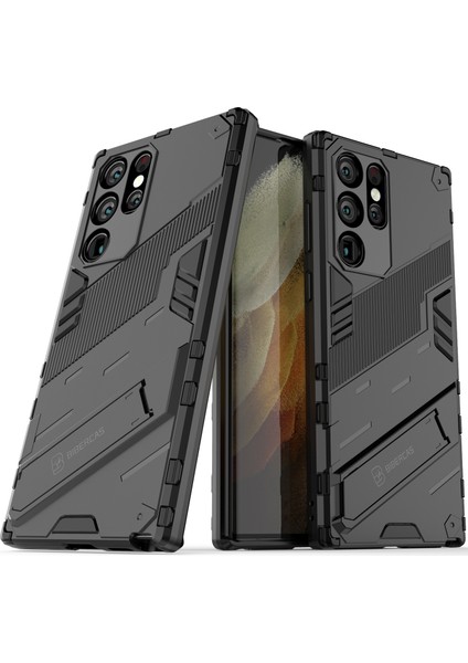 Samsung Galaxy S22 Ultra 5g Için Sert Pc Tpu Hibrit Düşme Önleyici Stand Telefon Kılıfı - Siyah (Yurt Dışından)
