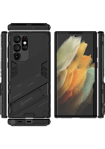 Samsung Galaxy S22 Ultra 5g Için Sert Pc Tpu Hibrit Düşme Önleyici Stand Telefon Kılıfı - Siyah (Yurt Dışından) fiyatları