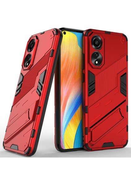Oppo A78 4g Için Sert Pc Tpu Hibrit Düşme Önleyici Stand Telefon Kılıfı - Kırmızı (Yurt Dışından)