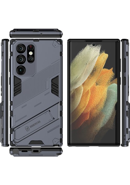 Samsung Galaxy S22 Ultra 5g Için Sert Pc Tpu Hibrit Düşme Önleyici Stand Telefon Kılıfı - Gri (Yurt Dışından) fiyatları