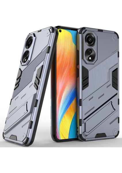 Oppo A78 4g Için Sert Pc Tpu Hibrit Düşme Önleyici Stand Telefon Kılıfı - Gri (Yurt Dışından)