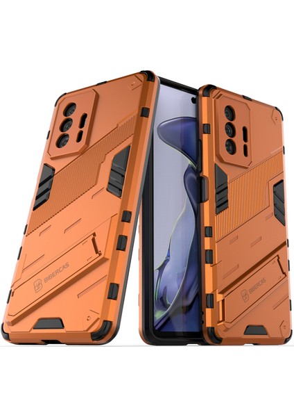Xiaomi 11T / 11T Pro Için Sert Pc Tpu Hibrit Düşme Önleyici Stand Telefon Kılıfı - Turuncu (Yurt Dışından)