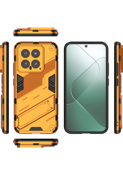 Xiaomi 14 Için Sert Pc Tpu Hibrit Düşme Önleyici Stand Telefon Kılıfı - Turuncu (Yurt Dışından)