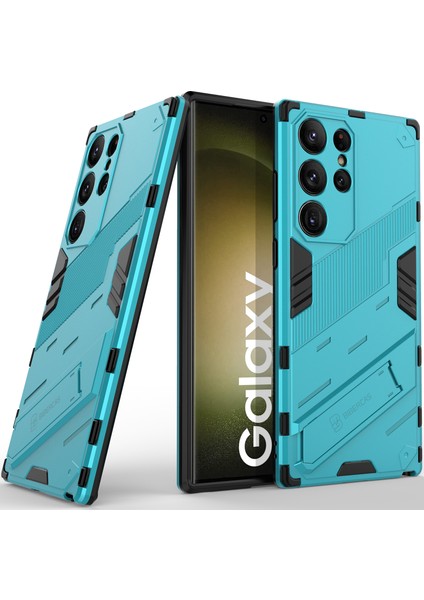Samsung Galaxy S23 Ultra Için Sert Pc Tpu Hibrit Düşme Önleyici Stand Telefon Kılıfı - Mavi (Yurt Dışından)
