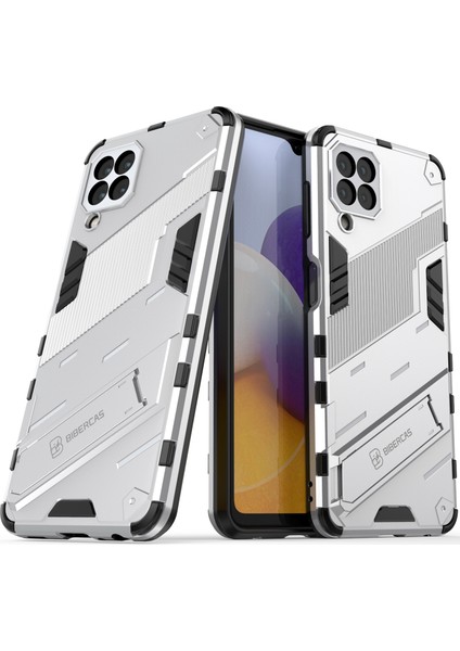 Samsung Galaxy A22 4g Için Sert Pc Tpu Hibrit Düşme Önleyici Stand Telefon Kılıfı - Beyaz (Yurt Dışından)