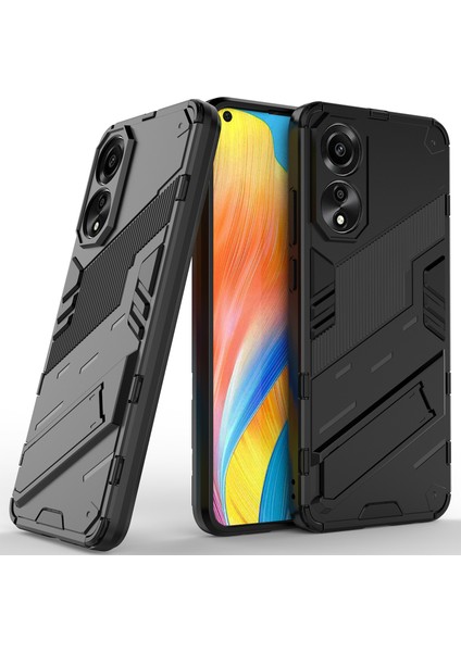 Oppo A78 4g Için Sert Pc Tpu Hibrit Düşme Önleyici Stand Telefon Kılıfı - Siyah (Yurt Dışından)