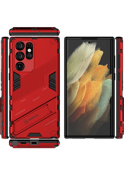 Samsung Galaxy S22 Ultra 5g Için Sert Pc Tpu Hibrit Düşme Önleyici Stand Telefon Kılıfı - Kırmızı (Yurt Dışından) fiyatları