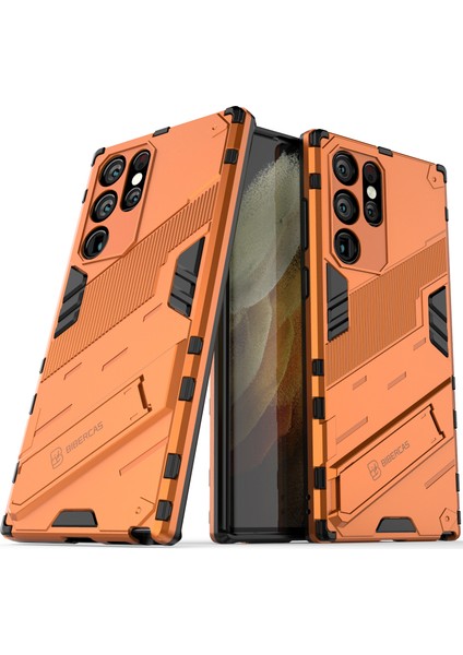 Samsung Galaxy S22 Ultra 5g Için Sert Pc Tpu Hibrit Düşme Önleyici Stand Telefon Kılıfı - Turuncu (Yurt Dışından)