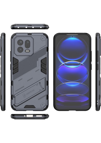 Xiaomi 13 Için Sert Pc Tpu Hibrit Düşme Önleyici Stand Telefon Kılıfı - Gri (Yurt Dışından)