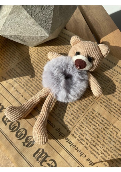 Peluş Figürlü Lastik Toka Gri SBT1763