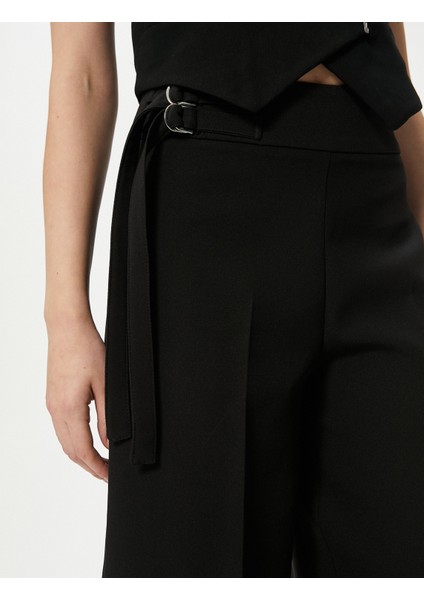 Culotte Pantolon Ispanyol Paça Metal Aksesuarlı Yüksek Bel