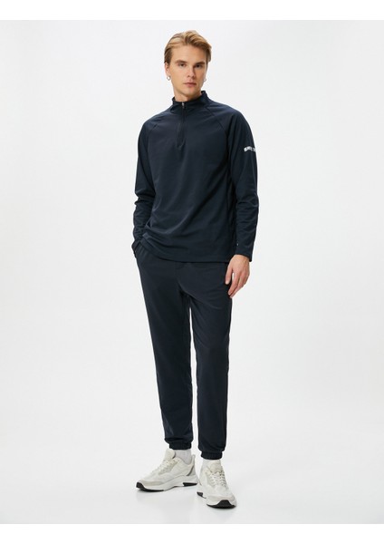 Spor Sweatshirt Yarım Fermuarlı Dik Yaka Slogan Baskılı