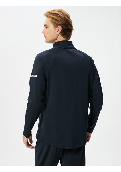 Spor Sweatshirt Yarım Fermuarlı Dik Yaka Slogan Baskılı