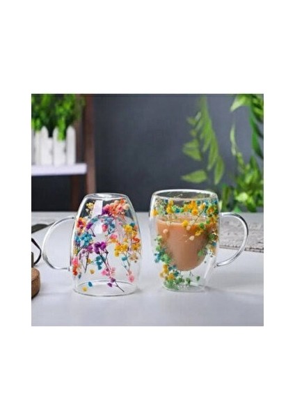 Organik Çiçekli Borosilikat Bardak 350 ml