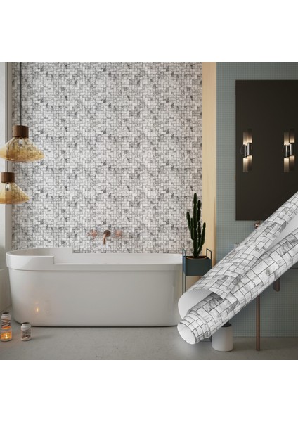 Gri Tuğla Desenli Yapışkanlı Folyo, Mutfak, Tezgah, Masa, Dolap Kaplama Folyosu, Isıya Dayanıklı, Su Geçirmez, Yapışkan Folyolar, Sticker, Büyük Ebatlı, Dekoros fırsatları
