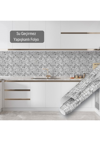 Gri Tuğla Desenli Yapışkanlı Folyo, Mutfak, Tezgah, Masa, Dolap Kaplama Folyosu, Isıya Dayanıklı, Su Geçirmez, Yapışkan Folyolar, Sticker, Büyük Ebatlı, Dekoros indirimleri
