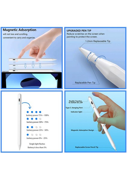 Apple Ipad 10.9 Inç (10.nesil) Için Avuç Içi Reddetmeli Dokunmatik Kalem Özel Active Pencil