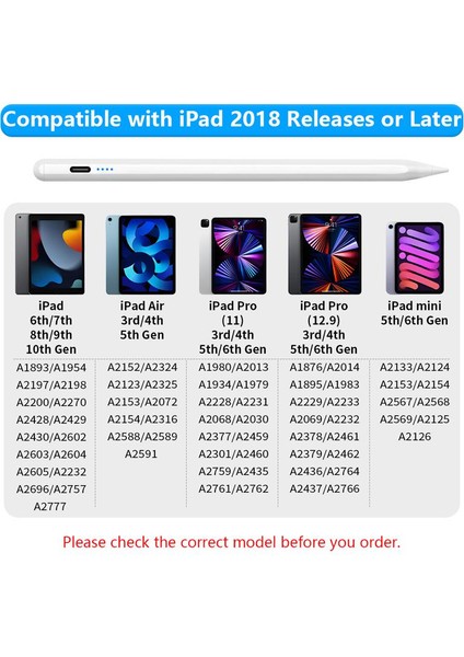 Ipad Pro 12.9" 2021.2022 5. 6 Nesil Pencil  Mıklatıslı  Avuç Içi Red Eğim Özellikli Çizim Kalemi