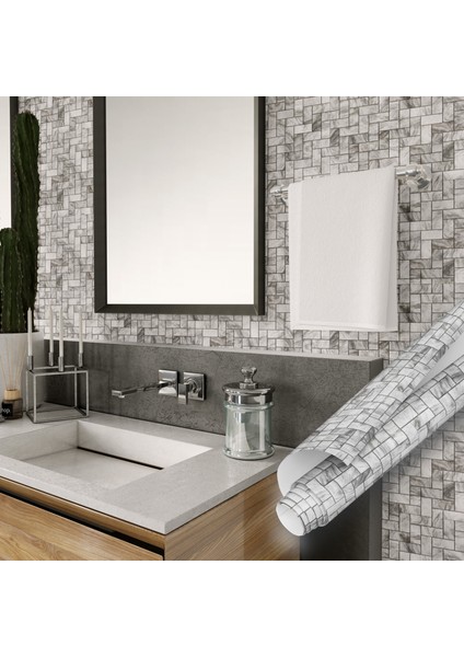 Gri Tuğla Desenli Yapışkanlı Folyo, Mutfak, Tezgah, Masa, Dolap Kaplama Folyosu, Isıya Dayanıklı, Su Geçirmez, Yapışkan Folyolar, Sticker, Büyük Ebatlı, Dekoros modelleri