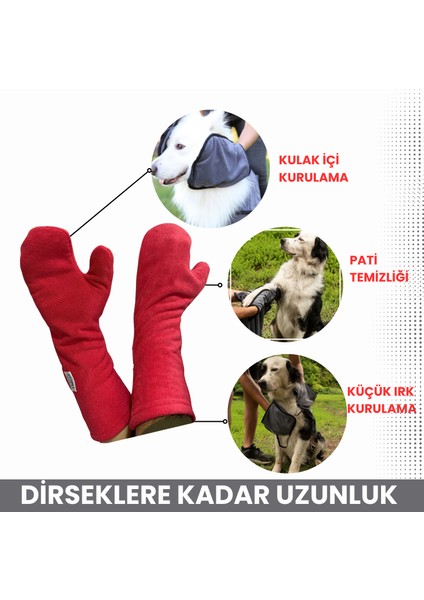 Köpek Pati Kurulama Eldiveni, 2 Katlı Süper Su Emici Mikrofiber, 1 Çift, Kırmızı modelleri