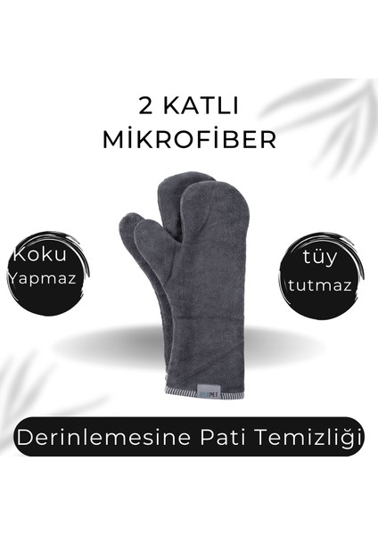 Köpek Pati Kurulama Eldiveni, 2 Katlı Süper Su Emici Mikrofiber, 1 Çift, Gri