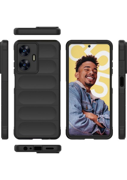 Realme C55 Kılıf Içe Doğru Dalgalı Kasisli Içi Süet Kadife Kamera Korumalı Kapak