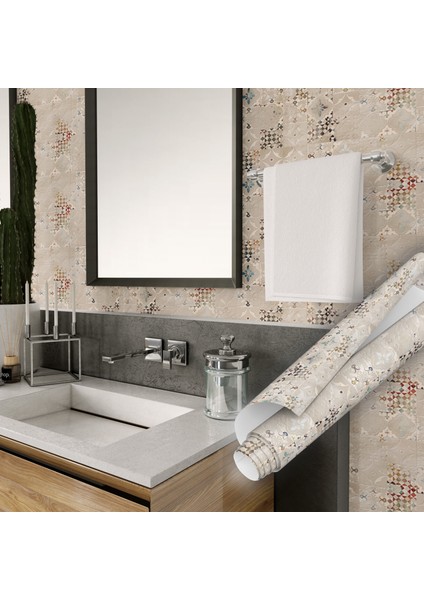 Fildişi Rengi Fayans Görünümlü Kendinden Desenli Yapışkanlı Folyo, Mutfak, Tezgah, Masa, Dolap Kaplama Folyosu, Isıya Dayanıklı, Su Geçirmez, Yapışkan Folyolar, Sticker, Büyük Ebatlı, Dekoros modelleri