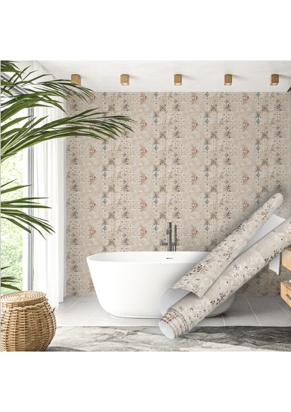 Fildişi Rengi Fayans Görünümlü Kendinden Desenli Yapışkanlı Folyo, Mutfak, Tezgah, Masa, Dolap Kaplama Folyosu, Isıya Dayanıklı, Su Geçirmez, Yapışkan Folyolar, Sticker, Büyük Ebatlı, Dekoros fırsatları