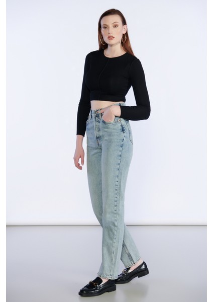 Açık Mavi Yüksek Bel Mom Jeans