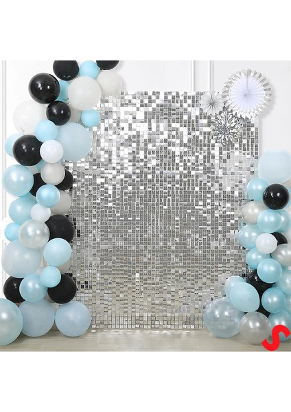 Işıltılı Pul Payetli Arka Fon Paneli, 90CM x 180CM - Gümüş fırsatları