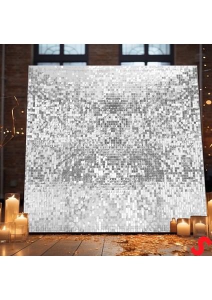 Işıltılı Pul Payetli Arka Fon Paneli, 90CM x 180CM - Gümüş indirimleri