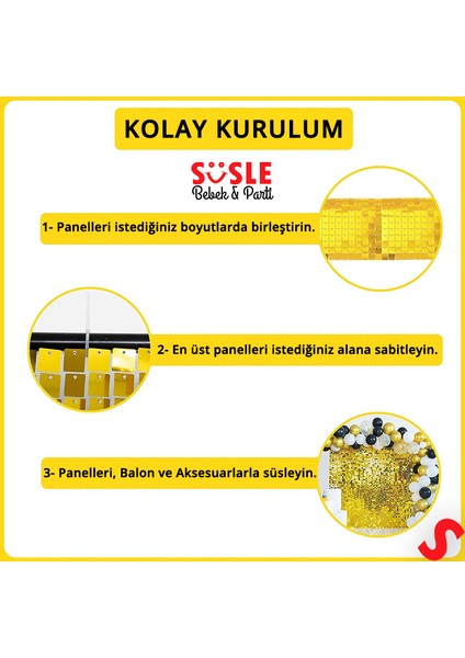 Işıltılı Pul Payetli Arka Fon Paneli, 90CM x 180CM - Altın modelleri