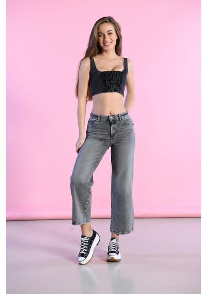 Antrasit Normal Bel Wide Leg Jeans