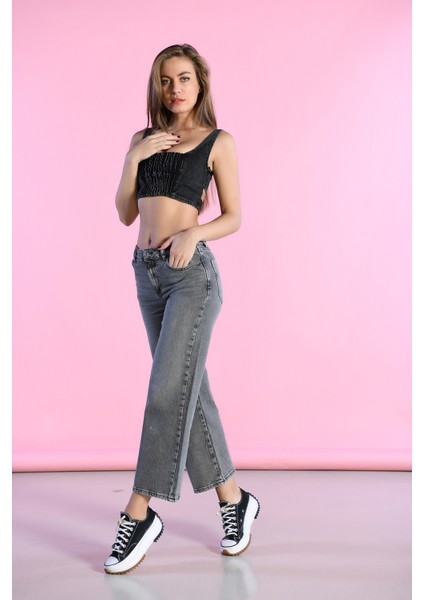 Antrasit Normal Bel Wide Leg Jeans