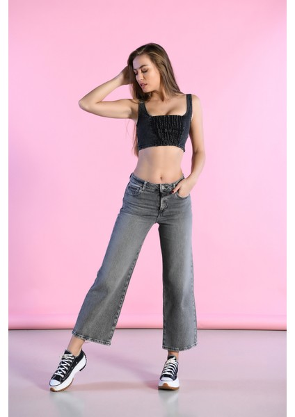 Antrasit Normal Bel Wide Leg Jeans
