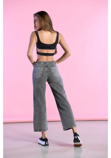 Antrasit Normal Bel Wide Leg Jeans
