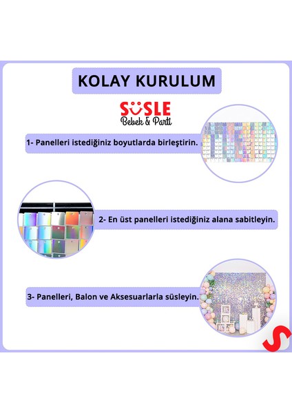 Işıltılı Pul Payetli Arka Fon Paneli, 30CM x 30CM - Rainbow