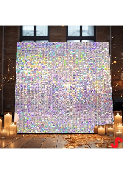 Işıltılı Pul Payetli Arka Fon Paneli, 30CM x 30CM - Rainbow