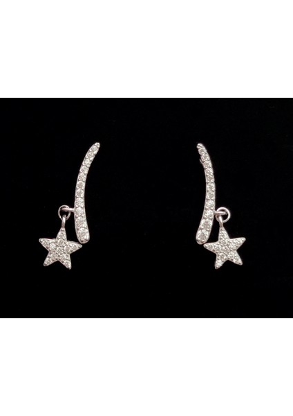 Zirkon Taşlı Rodyumlu 925 Ayar Ayyıldız Model Gümüş Küpe fiyatları