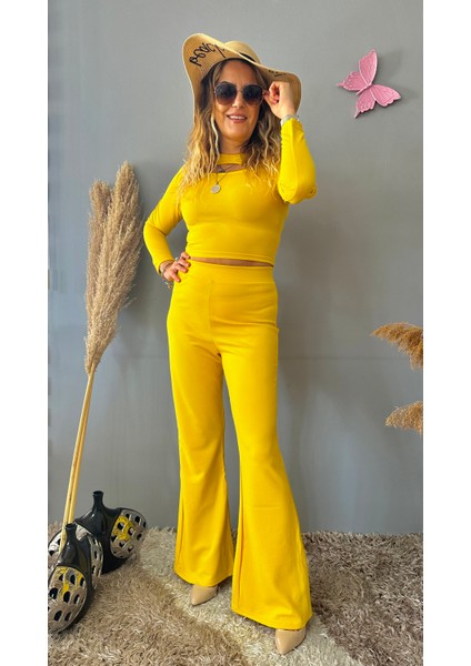 Sarı Renk Croplu Pantolon Takım modelleri