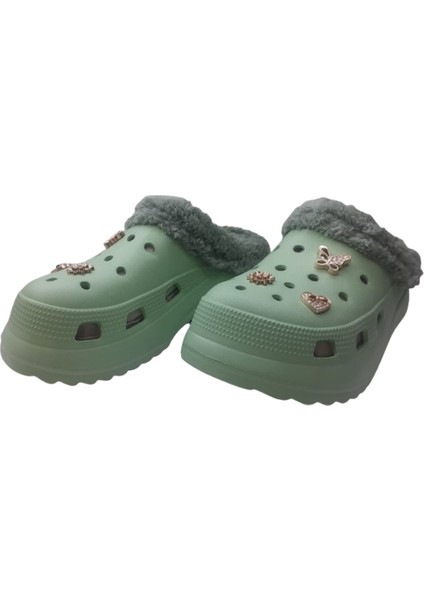 Kadın Taşlı Pastel Yeşili Içi Peluş Eva Terlik AKB320-110 modelleri