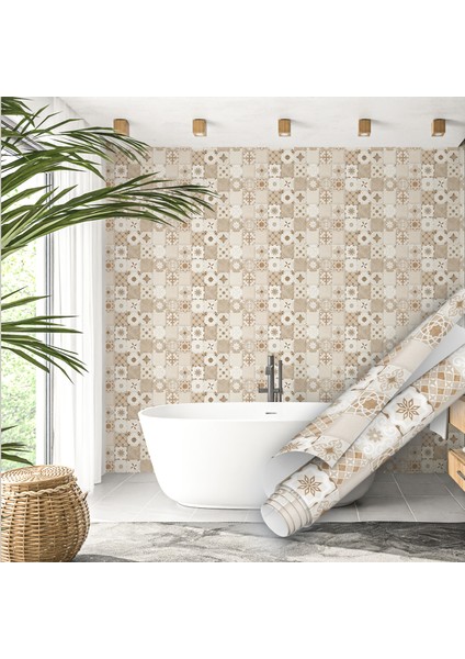 Bej Çini Desenli Yapışkanlı Folyo, Mutfak, Tezgah, Masa, Dolap Kaplama Folyosu, Isıya Dayanıklı, Su Geçirmez, Yapışkan Folyolar, Sticker, Büyük Ebatlı, Dekoros indirimleri