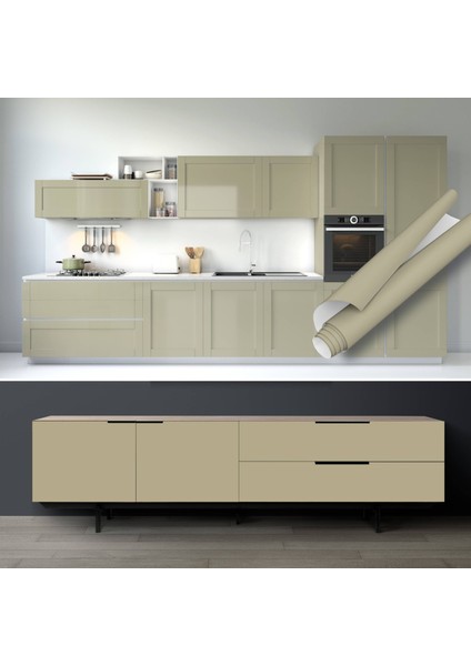 Açık Haki Yapışkanlı Folyo, Düz Renkli Folyolar, Mutfak, Tezgah, Masa, Dolap Kaplama Folyosu, Isıya Dayanıklı, Su Geçirmez, Yapışkan Folyolar, Sticker, Büyük Ebatlı, Dekoros